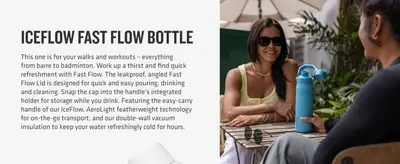 Positions the bottle as an everyday companion for workouts and outings, reinforced by a relatable lifestyle scene.