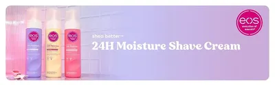 Presents the 24H Moisture shave cream as the single headline benefit so shoppers know it delivers lasting moisture while shaving.
