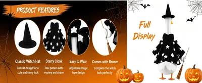 Showcases multiple distinct features of the Halloween costume set in a visually segmented layout to help shoppers understand what makes the product complete and appealing. Positions the product as a…