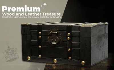 Shows the vintage treasure chest in a moody styled setting to help shoppers envision its aesthetic appeal.