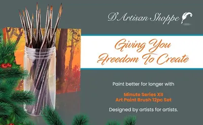 Reinforces the D'Artisan Shoppe brand with its Giving You Freedom To Create slogan and an artist-first message to build trust before introducing the Minute Series XII paint brush set. Evergreen…