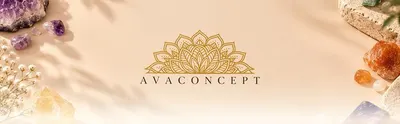 Presents the AvaConcept logo with a gold mandala emblem on a warm natural backdrop to establish brand identity and a calm, premium aesthetic.