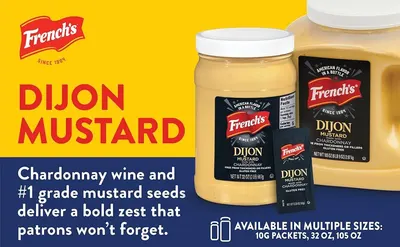 Highlights the Chardonnay and mustard seed flavor and the multiple package sizes so shoppers know the bold zest and purchase options. Reinforces the French's name and since 1904 heritage while…