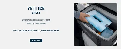 Showcases the YETI Ice Sheet accessory and its space-efficient design that provides dynamic cooling power while taking up less room in the cooler.