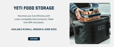 Highlights the food storage containers accessory that maximizes cooler space efficiency and reassures shoppers with the BPA-free safety claim. Communicates the safety of the food storage containers…