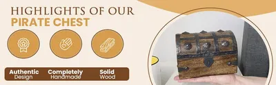 Showcases three distinct product benefits in a visually segmented layout to help shoppers quickly understand the key selling points of the pirate chest.