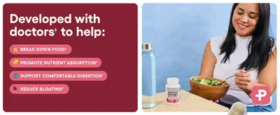 Showcases multiple digestive health benefits of the product in a visually organized layout to help shoppers quickly understand key selling points and doctor-developed credibility. Builds trust and…