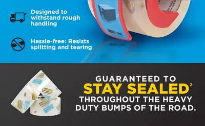 Communicates multiple product benefits including durability during shipping, resistance to splitting and tearing, and guaranteed seal performance to reassure shoppers of product quality and…