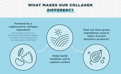 Communicates the environmental sustainability and regenerative farming practices behind the collagen ingredient to build trust and appeal to eco-conscious shoppers. Showcases multiple interconnected…