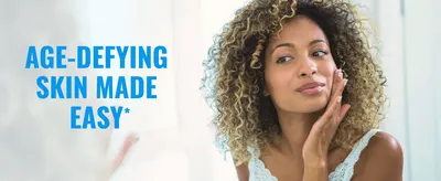 Communicates the primary anti-aging benefit of the product in a simple, clean lifestyle context to help shoppers understand the key value proposition.