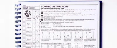 Explains how to correctly score a baseball game using the scorecard, including recording player performance, at-bat notation, and base-running symbols, so buyers see the product is easy to learn and…
