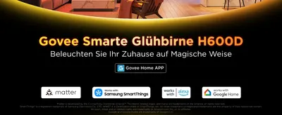 Reinforces the Govee brand and shows the bulb works with major smart home ecosystems so shoppers feel confident it will connect to their existing setup. Displays recognized smart home certification…