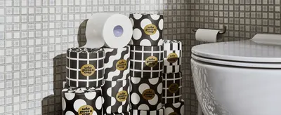 Showcases the range of toilet paper roll designs available, highlighting the brand's variety and style options. Communicates a fun, irreverent brand personality through playful packaging designs and…