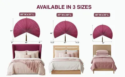 Shows the three available size options with exact dimensions and visual scale comparison to help shoppers choose the right headboard size for their bed. Displays the brand's product lineup showing…