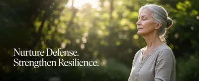 Communicates the core brand promise of nurturing defense and strengthening resilience, building emotional connection and trust with shoppers through lifestyle imagery and aspirational messaging.