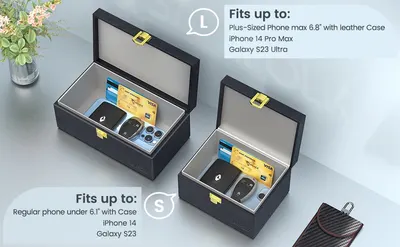 Shows which phone models and sizes the product is compatible with, helping shoppers determine if the product will fit their specific device. Displays the brand's product lineup showing two size…