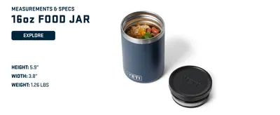 Communicates the exact physical measurements of the 16oz food jar to help shoppers understand the product size and weight.