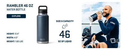 Communicates the exact physical size and liquid capacity of the 46 oz water bottle to help shoppers understand the product dimensions and volume. Highlights the bottle size as a key benefit for…