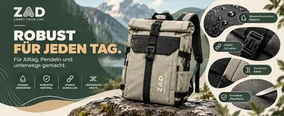 Highlights multiple durability features in separate callout panels to reassure shoppers the backpack is built tough for daily use and commuting.