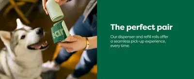 Shows the dispenser and refill roll components of the product to highlight the complete system and ease of use. Emphasizes the key benefit of a seamless pick-up experience when using the dispenser…