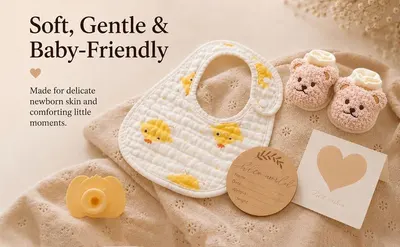 Communicates the gentle, baby-safe quality of the product to reassure parents and emphasize comfort for newborns.