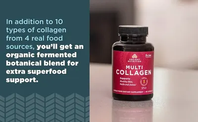 Highlights the comprehensive ingredient profile of the collagen supplement, emphasizing the inclusion of 10 types of collagen from 4 real food sources plus an organic fermented botanical blend to…