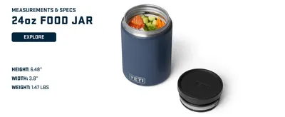 Communicates the exact physical measurements of the 24oz food jar to help shoppers understand the product size and weight.