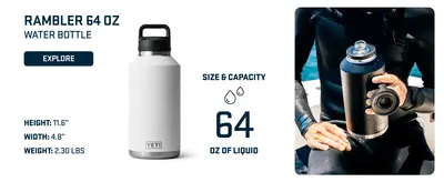 Communicates the exact physical size and liquid capacity of the 64 oz water bottle to help shoppers understand the product dimensions and volume. Highlights the bottle size as a key benefit for…