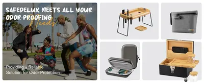 Builds brand trust with a lifestyle scene and a wide product lineup that shows shoppers the range of odor-proofing choices available.