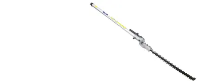 Highlights the pole hedge trimmer attachment and its blade head so shoppers understand the physical components.