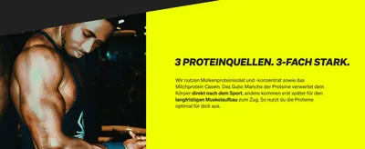 Explains that three protein sources release at different speeds so shoppers understand both immediate post-workout recovery and long-term muscle building benefits. Shows an athlete training in a gym…