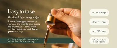 Demonstrates how to use the product with simple instructions and dosage information, while also highlighting key product attributes like grain-free and whole mushroom content. Emphasizes the…