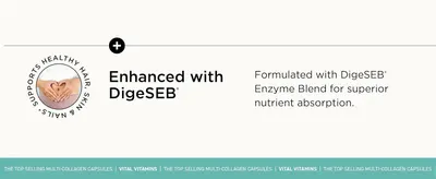 Communicates that the product is formulated with a proprietary enzyme blend for superior nutrient absorption, providing a functional advantage to shoppers.