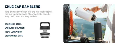 Highlights multiple key product benefits including stainless steel construction, vacuum insulation, leakproof design, and dishwasher safety to communicate quality and convenience.