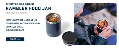Highlights multiple key product benefits including leakproof lid, insulation, material quality, and dishwasher safety to communicate comprehensive value. Shows the product in use outdoors to…