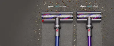Displays two different cleaner head models from the same Dyson product line to help shoppers understand the available options and select the appropriate model.