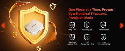 Shows the product passed multiple durability and environmental stress tests to reassure shoppers about long-term reliability. Lists six separate test categories in a grid to show the product is…