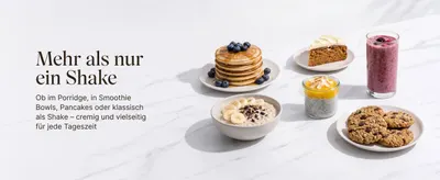 Shows the product used across varied breakfast and snack recipes like porridge, pancakes, smoothie bowls and shakes to help shoppers envision everyday use. Communicates that the product is creamy…