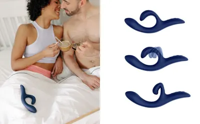 Shows a couple relaxed together in a bedroom setting with the product placed nearby to help shoppers picture the product in a comfortable everyday intimate context. Presents the product from several…