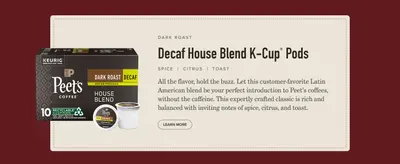 Communicates that this product delivers full coffee flavor without caffeine, positioning it as an ideal decaf option for customers seeking the taste experience without the buzz.