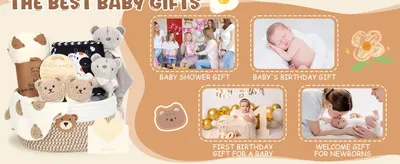 Demonstrates multiple gifting occasions and use cases for the baby product bundle, helping shoppers understand when and why this product is appropriate across different baby milestones. Positions…