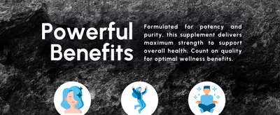 Communicates multiple health and wellness benefits of the supplement in a visually organized layout to help shoppers understand the comprehensive value proposition.