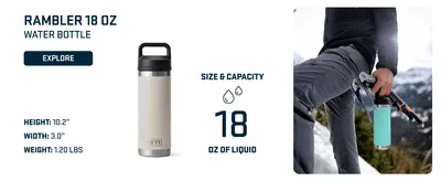 Presents one size option from the brand's Rambler water bottle lineup, helping shoppers understand the 18 oz variant's specifications and use context. Communicates the exact physical dimensions and…