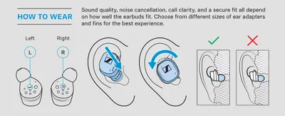 Shows how to wear the earbuds correctly so shoppers get a secure fit, clear calls and better sound.