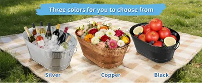 Shows the tub available in silver, copper, and black so shoppers can choose the finish that suits their style. Presenting the full lineup builds confidence that there is an option for every taste.…