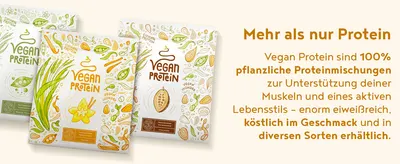 Shows the vegan protein range and its multiple flavor options to help shoppers choose their preferred variety. Reassures shoppers that the protein blends are fully plant-based, high in protein, and…