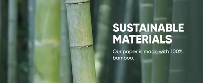 Communicates the brand's commitment to using sustainable materials, specifically 100% bamboo paper.