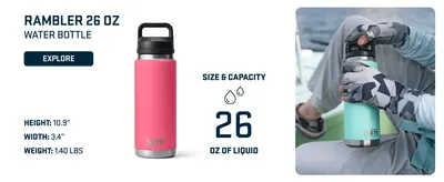 Communicates the exact physical size and liquid capacity of the 26 oz water bottle to help shoppers understand the product dimensions and volume. Highlights the mid-size bottle capacity as a key…
