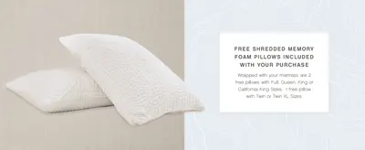 Communicates the added value of free memory foam pillows included with the mattress purchase to enhance the offer.
