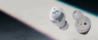 Presents the earbud design in a premium white finish to build brand appeal without a specific feature claim.